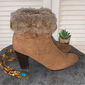 Dana Buchman Cassie Tan Fur Heel Ankle Boots Size 8.5